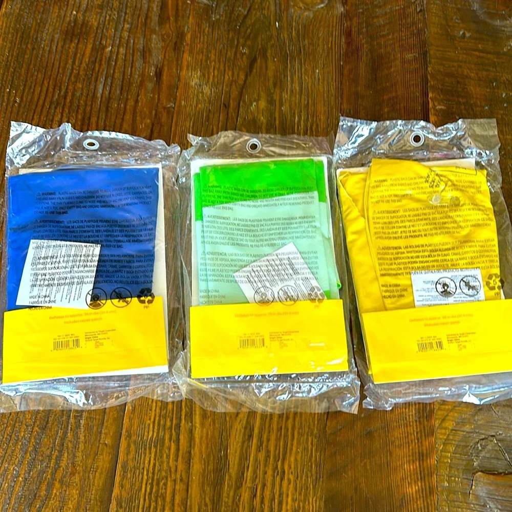 Lot of 3 inflatable swim tubes.  Blue / Green / Yellow striped round tubes. - Picture 2 of 5